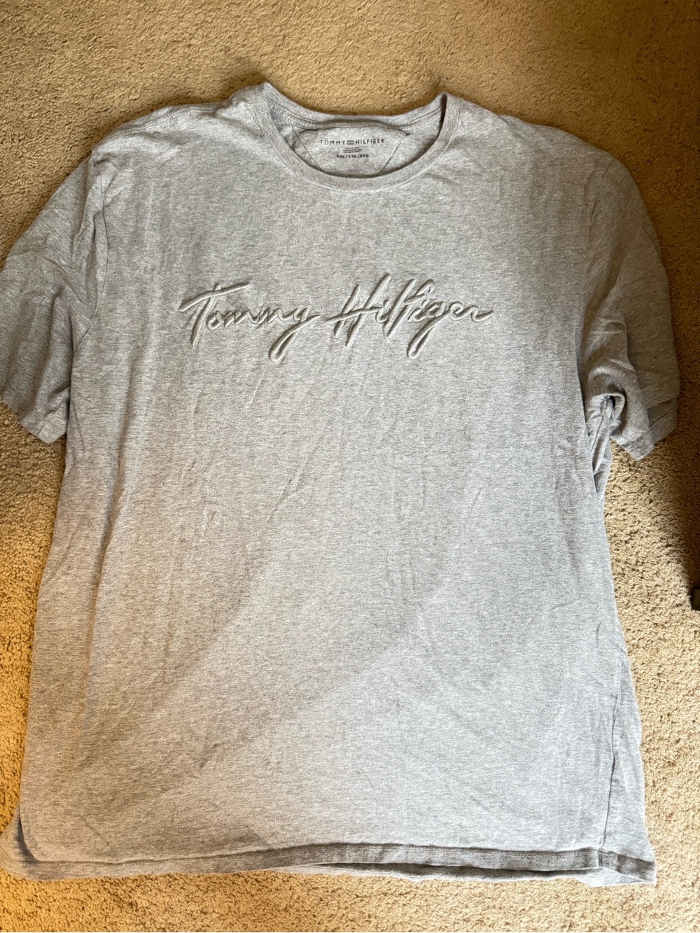 Tommy Hilfiger Light Gray Script Logo Crew Neck T‑Shirt